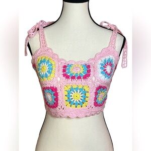 NWT Dolls Kill Crochet Crop Tank Pink Soaked In Sunshine By Sugar Thrillz XS/S